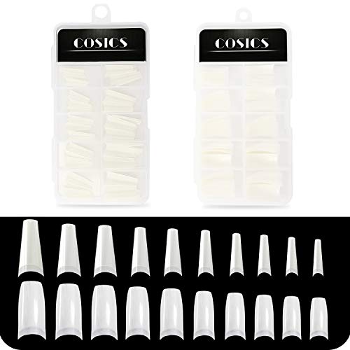 Natural Nail Tips Coffin Shape, 200PCS Cosics Half Cover Lady French Coffin Ballerina Acrylic False Nail Tips, Artificial Fake Nail Extension with Storage Case for Nail Art DIY, Nail Shop Salon