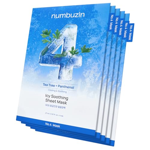 numbuzin No.4 Sheet Mask | Icy Soothing Sheet Mask | Instant Cooling Hydrating with Tea Tree Extract Bergamot Leaf Extract | Soothes Relieves Heated Skin | Korean Skincare | 5 sheets