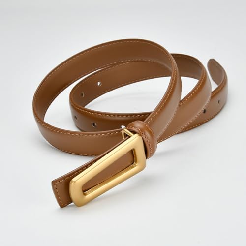 Women's Reversible Leather Belt With Gold Buckle For Dress, Width 0.9", Fashion Ladies Skinny Waist Belt3