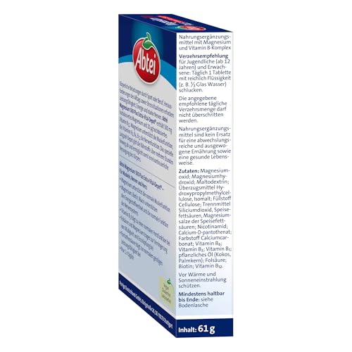 Abtei Magnesium 500 Plus Extra-Vital-Depot – hochdosierte Magnesiumtabletten – mit allen B-Vitaminen – für Muskeln, Nerven und Herz – vegan – 42 Tabletten