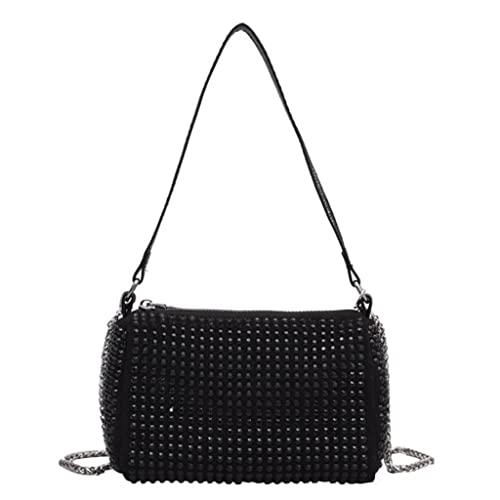 Bolsa Feminina Transversal Pequena Strass Brilho Preta Festa Preto