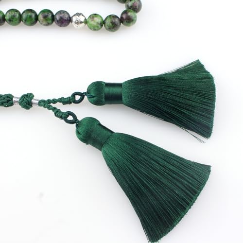 beirunde Muslims Islamic Dhikr 33 Tasbeeh Tasbih Prayer Beads, Green Stone Beads with Silk Tassel by beirunde - Image 5