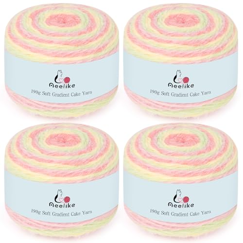 Image of Aeelike Ombre Yarn for Crocheting, 4 PCS Colorful Gradient Yarn #4 Medium, Each 190g(6.7 oz) 400m(437.5 Yards) 71% Acrylic 29% Nynon, Soft Cake Crochet Yarns for Blanket, Scraves, Sweaters, Color R