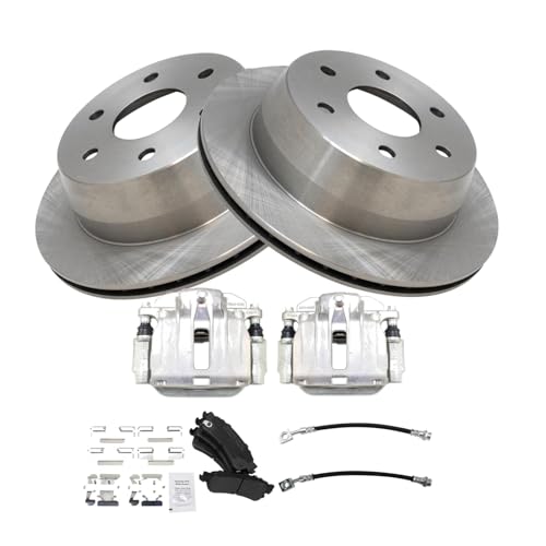Image of TRQ Rear Brake Pad and Rotor Set Semi Metallic Vented Rotors Calipers Compatible with 2000-2001 Chevrolet Tahoe GMC Yukon