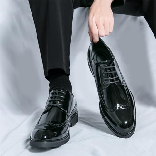 Mens Shiny Leather Brogue Wingtip Classic Round-Toe Dress Oxford Shoes Low Top Lace Up Slip-On Soft Sole Modern Business Formal Derby Shoes for Daily Work Office Party3