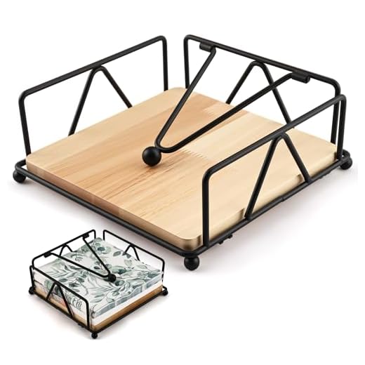 Foydream Portatovaglioli da Tavola, Porta Tovaglioli in Metallo con Quadrato Base Legno, Porta Scottex con Braccio Appesantito, Portatovaglioli di Carta per Tavoli Bar Cucina 18 x 18 x 7 cm, Nero