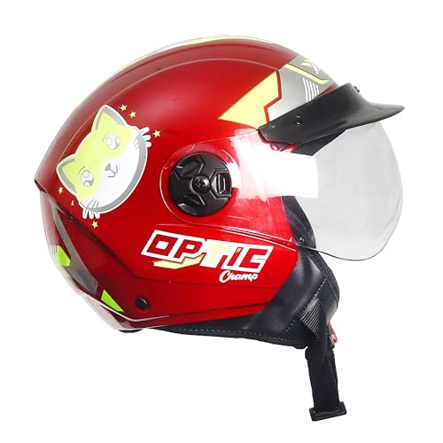 Image of ASR Junior Riders Helmet, High-Impact ABS Shell, Scratch & UV Resistant, Wide-View Visor, ISI Approved, Boys & Girls,Size-XS (Red)