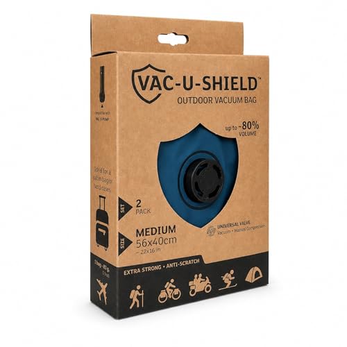 Image of Lavatelli Vac-u-Shield Vacuum bags for clothes, cabin luggage organizer & travel accessories. Premium space saver bag for travelling, anti-scratch. Medium 56x40 cm, Set of 2, Teal Blue