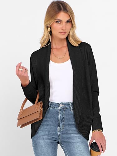 ANRABESS Womens Cardigan Sweaters Open Front Long Sleeve Shawl Neck Knit Dressy Casual 2025 Trendy Fall Winter Outerwear Coat2