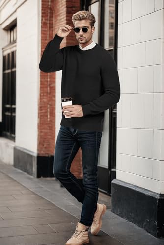 Mens Crewneck Pullover Sweater Textured Long Sleeve Casual Knitted Sweaters with Ribbing Edge4