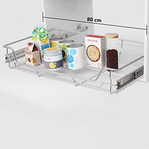 2x Pull-Out Wire Baskets for Kitchen Storage - 800mm Cupboard Silver Kitchen Utensil Holder Rack Space-Saving Larder Unit & Stylish Design - Image 3