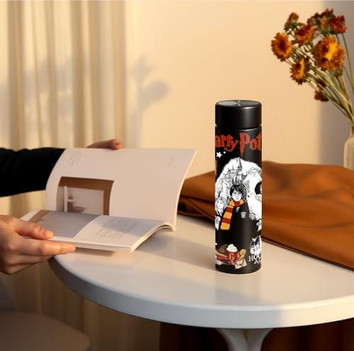 Image of Harry Potter Black Stainless Steel Bottle - 500ml Black Thermos Flask with Hogwarts Design | Hot & Cold Insulated Bottle for School, Office & Gift Use