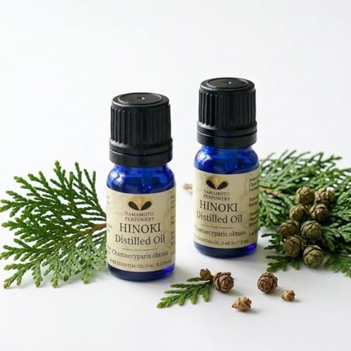Premium Japanese Essential Oil Set - 100% Pure Hinoki Oil for Diffuser & Aromatherapy - Steam Distilled Therapeutic Grade Produced in Japan - 2 Pack (5ml Each) (Hinoki)