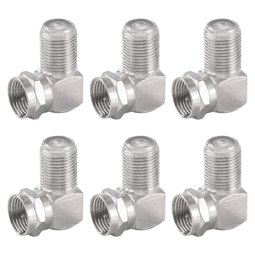 KUOQIY 6 Pièces Adaptateur Satellite Coudé à 90°, Adaptateurs Coudé F Femelle à Mâle, Adaptateur Coaxial RG6 à Angle Droit, Plaqué Nickel