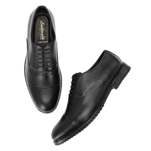 Image of Men's Premium Leather Oxford Lace-Up Formal Shoes | Stylish Cap Toe Design, Soft Cushioned Insole, Rubber Outsole | Perfect for Business, Office Dress, Party & Wedding Footwear