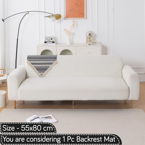 Image of HOKIPO 'Artisan Boho Series' Sofa Backrest Cover with Tassel | 450 GSM Thick Cotton Acrylic Jacquard Fabric Backrest Mat, Size 55x80 cm, Charcoal Black (IN-900-A3)