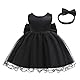 LZH Baby Mädchen Rüschen Spitze rückenfrei mit Kopfbedeckung, Schleife, Blumenkleid, Festzug, Party, Hochzeit, Schwarz, 6-12 Monate