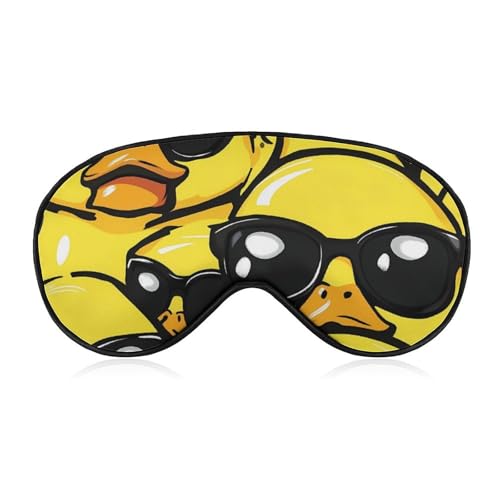 Rubber Yellow Duck with Glasses Sleep Mask Eye Shade Cover Adjustable Strap for Travel Lunch Break Women Men
