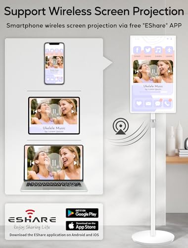 Image of 15.6 inch Digital Signage with 10000mAh Battery, Capacitive Touchscreen Advertising Display, Adjustable Stand, Android 13 Commercial LCD Monitor with Auto Play, Wireless Screen Mirroring, 4+64GB, White
