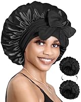 BONNET QUEEN Seidenhaube zum Schlafen mit Haarschutz für Nacht, Doppelseitige Schlafhaube Seide für Lange Haare & Locken, Verstellbare Satin Haarhaube für Damen mit Bindeband, Schwarz