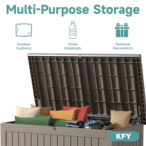 Image of 230 Gallon Waterproof Outdoor Storage Box, UV Resistant Resin Deck Box with Hydraulic Rod for Reinforced Stability, Perfect for Patio, Garden, and Pool, Grey