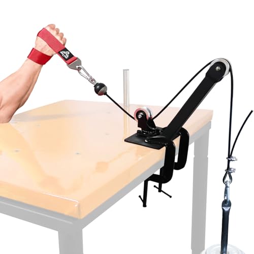 Wrist Fight Arm Wrestling Pulley System – Table Mounted Strength Trainer with Arm Wrestling Strap Weight Loading Pin Heavy-Duty Clamps 1.5m Adjustable Cable for Arm and Wrist Workouts