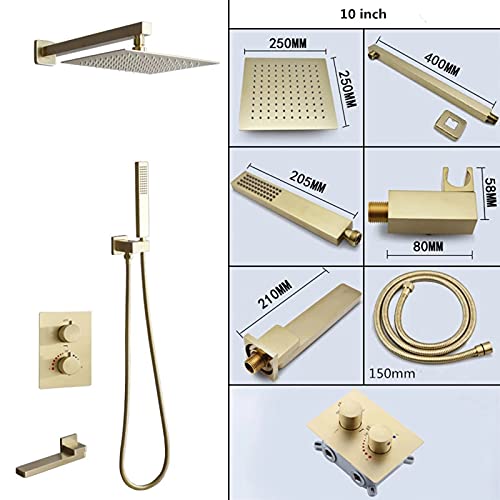 Esbant Thermostatic Rain Shower System Mixer Faucet Sets Triple Function Shower Combo Set With Shower Head, Handheld Shower, Embedded Box, Bathtub Faucet,12Inch Kitchen Sink Faucets (Size : 10Inch) #TOP3