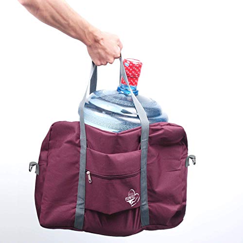 FUNFEL Foldable Travel Duffel Bag Tote Carry on Luggage Sports Water Resistant Nylon (Ⅲ-Wine Red)