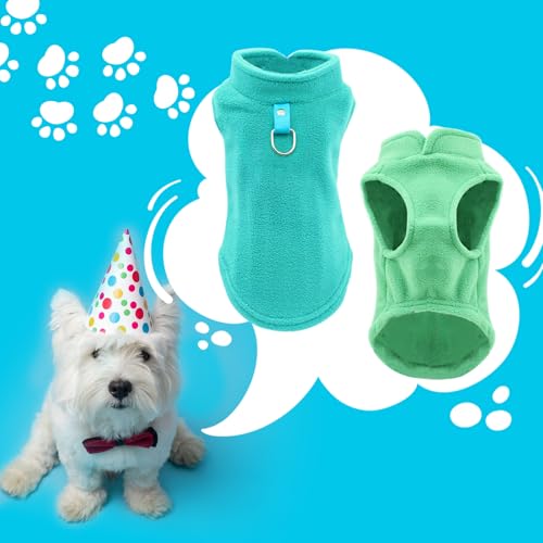 Sahunfri 2 Stück Hundepullover Kleine Katzen Hunde, Warme Weiche Fleecepullover Hundepullover für Kleine Katzen und Hunde mit Leine(Aqua+Green, M)
