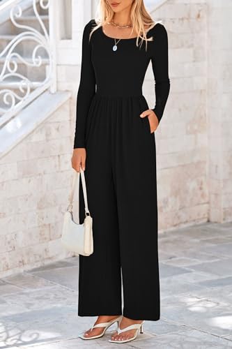 PRETTYGARDEN Womens Jumpsuits Dressy Casual Fall Fashion 2025 Trendy Long Sleeve Wide Leg Rompers Spring Work Office Outfits