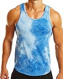 ROWILUX Men's Workout Tie Dye Tank Tops Quick Dry Soft Gym Bodybuilding Stringer Sleeveless Shirt (Blue,M)
