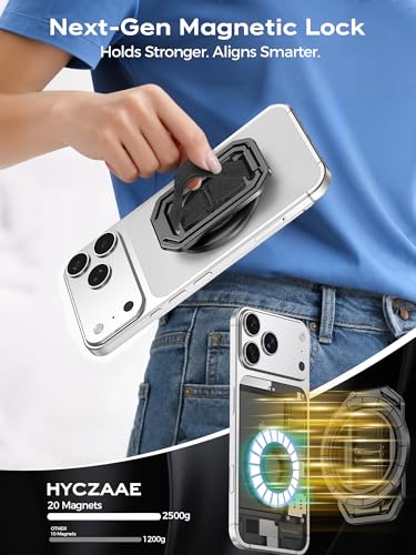 Image of 【On-the-Go】 Pro Aluminum Phone Grip Stand for MagSafe,【Extendable】 360 Rotatable Magnetic Ring Holder with【Anti-Slip】 Finger Strap for iPhone 17 16 Pro Max Portrait Landscape & Mag Safe Case - Black