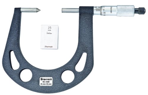 Starrett 458MBXRS Automotive Disc Brake Micrometer, Ratchet Stop, Carbide Faces, 25-50mm Range, 0.01mm Graduation, 25mm Gage Block Standard