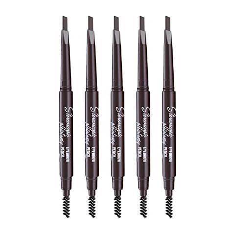 Terrilee Eyebrow Pencil 5 Pieces Pack - Waterproof and Sweat-proof Eyebrow Definer Pencil 5 Colors Set with Eyebrow Brush- Eyebrow Pencils for Brown,Black,Light Brown,Grey and Dark Brown Hair (Black (5 Colors Pack)) Cover
