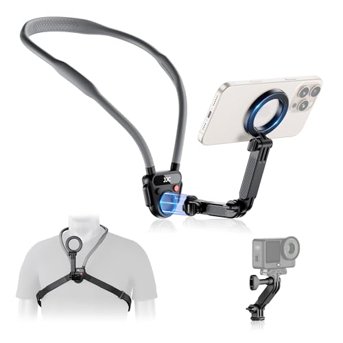 JJC Magnetic Neck Mount for Phone & Action Camera POV Neck Holder for iPhone 17-12 Series Android Phones Gopro Insta360 with Quick Release & Angles Adjustment for Content Creating Video Filming