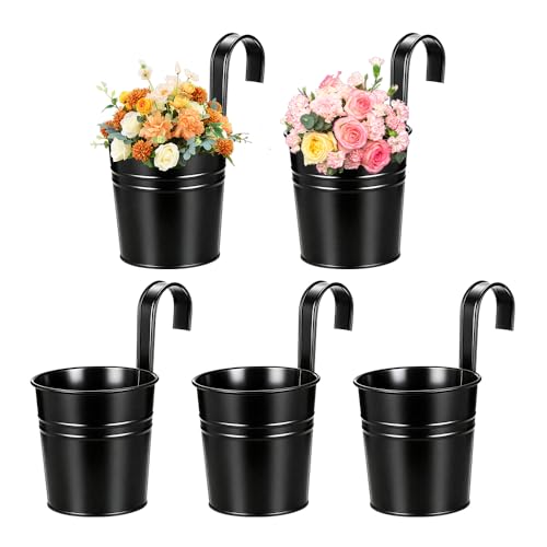 yotutun Pots de Fleurs à Suspendre en Métal, 5 PCS Pot de Fleur Suspendu avec Crochet Amovible Jardinière Balcon Pots de Plantes à Suspendre Intérieur...