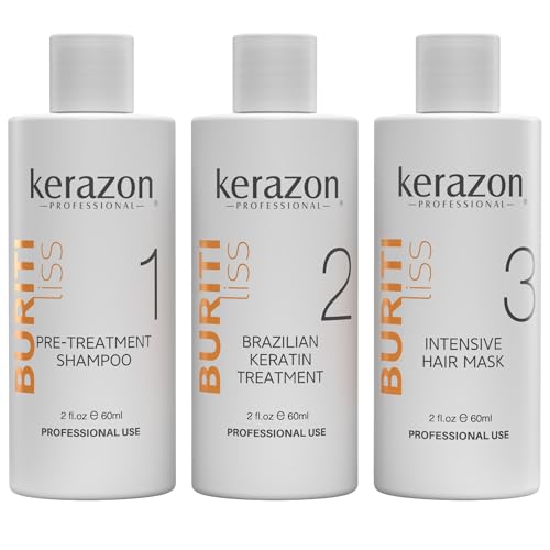 KERAZON Brazilian Keratin Treatment Buriti Liss Kit 2oz/60ml - At Home Keratin Treatment Smoothing and Straightening - Keratina para Alisar el Pelo - For All Hair Types