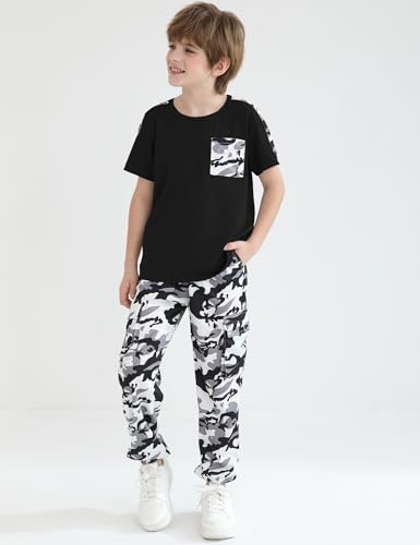 Image of mksodopy Boys Clothes Outfits Set, Camo Cargo Pants and Short Sleeve Pocket Tee 2PC Summer Tracksuit for Kids 5-16Y
