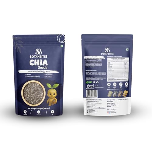 Image of BOTANBITES Chia Seeds 250g | Rich in Omega-3, Fibre & Protein | Superfood for Fat Loss, Digestion & Energy | Gluten-Free & Vegan Seeds for Eating | Ideal for Smoothies, Salads & Puddings (250g)