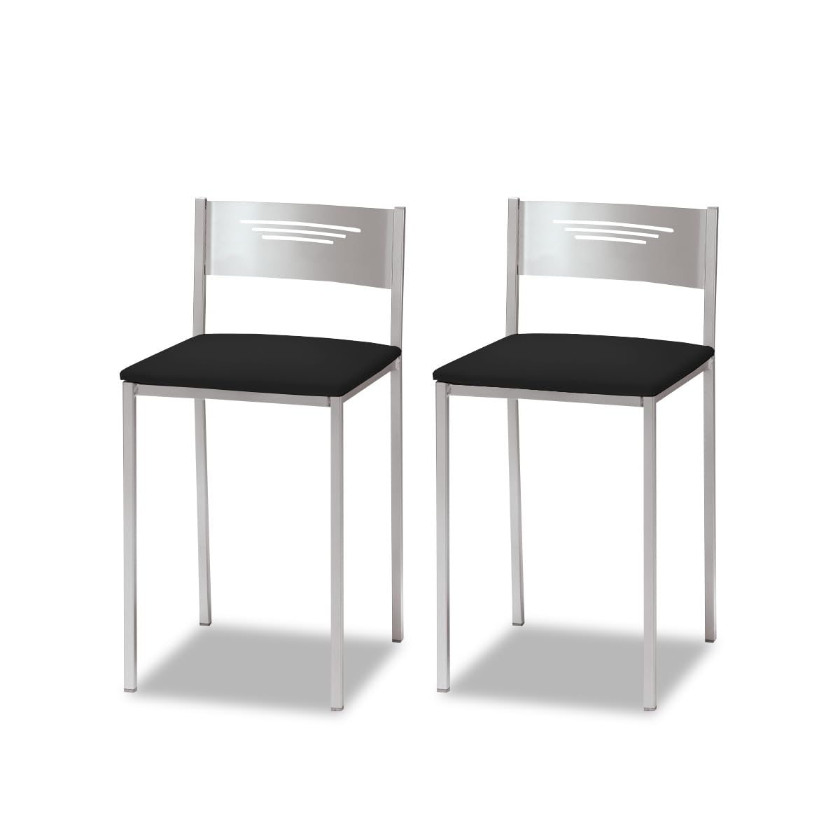 ASTIMESA Dos Taburetes de Cocina con Respaldo Polipiel Negro, Altura de Asiento 45 cms (TABCRNE)