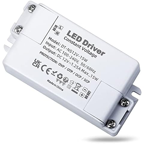 REYLAX 12V LED Driver 15W 1.25A, LED Power Supply Unit, 240V AC to 12V DC Transformer LED, Constant Voltage Driver Adapter, Low Voltage Transformers for DIY Light Strips, LED Bulbs and Ring Doorbell Cover