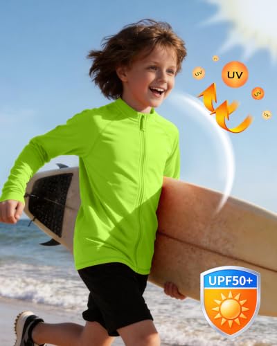 Image of Roadbox UPF 50+ Boys Zip Up Rash Guard Kids Long Sleeve Swim Shirt
