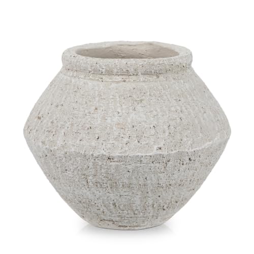 Briful Rustic Ceramic Vase 6'' Decorative Farmhouse Table Vase, Off White