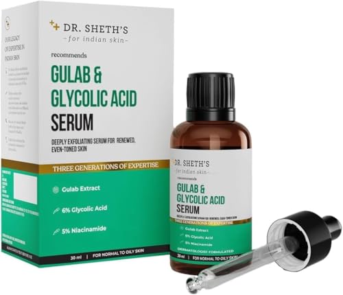 Dr.-Sheth's Gulab & 6% Glycolic Acid & 5% Niacinamide Instant Brightening Face Serum | Improves Skin Texture & Uneven Skin | Normal to Oily Skin | Sensitive Skin | 30ml