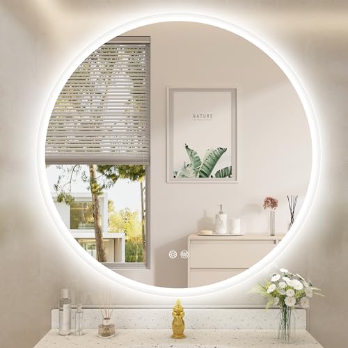 STARLEAD Rund-LED-Badspiegel-mit-Beleuchtung 80cm, Runder-Badezimmerspiegel mit Dimmbar, 3 Farbtemperatur, Entfoggen, Speicherfunktion, HD Hartglas, I