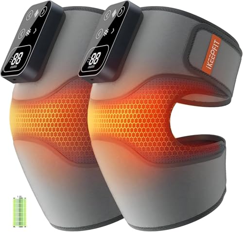 IKEEPFIT Cordless Knee Massager with Heat Vibration for Pain Relief, MAXwarm 4.0[2025 Upgraded] - Electric Heated Knee Brace with 5 Heat Levels and 3 Massage Mode, Gifts for Men Women (Grey, Pair)