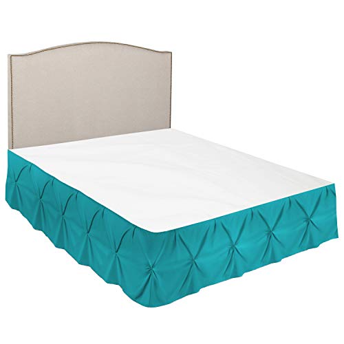 Image of Nestl Teal Bed Skirt Cal King Size, Pinch Pleat Cal King Bed Skirt, 14 inch Inch Drop Cal King Bedskirt, Hotel Quality Teal Bed Skirts, Microfiber Bedskirt for Cal King Bed, Teal Cal King Size Bed Skirt