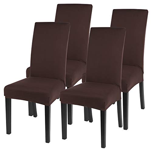 Image of SearchI Chair Covers for Dining Room Set of 4, Stretch Solid Color Kitchen Parsons Chair Covers Washable Spandex Dining Chair Slipcovers Seat Protector for Hotel,Banquet,Ceremony (Chocolate)