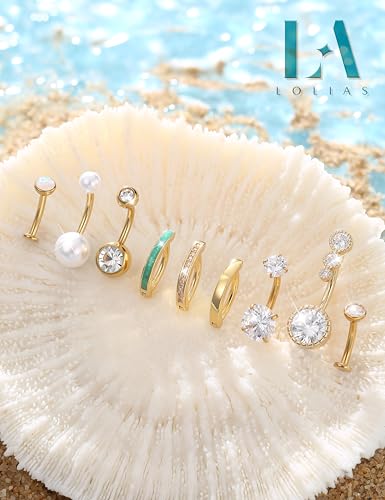 LOLIAS Silver/Gold Plated Belly Button Rings Surgical Stainless Steel Belly Rings CZ Clicker Belly Button Piercings for Women Navel Piercings Pack,Silver/Gold3