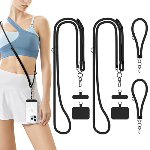YIWOZI Universal 4 Pack Phone Lanyard for Women and Men,Adjustable cell phone lanyard crossbody+Wrist Strap,Anti Theft Phone Strap,iphone Lanyard for All Full-Coverage Phone Case